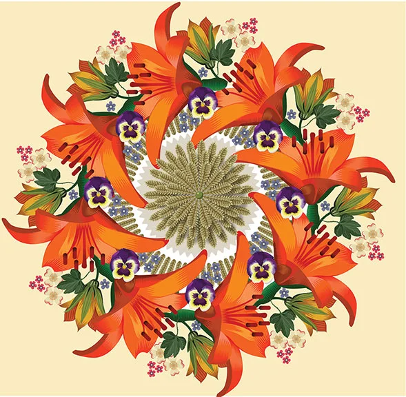 Day Lily Wreath, Q. Cassetti, 2014, Trumansburg, NY, Adobe Illustrator CC