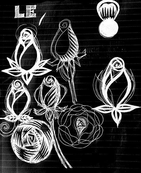 Rose Sketches Reversed on lined paper. As you can see, roses on the brain. Q. Cassetti, 2014
