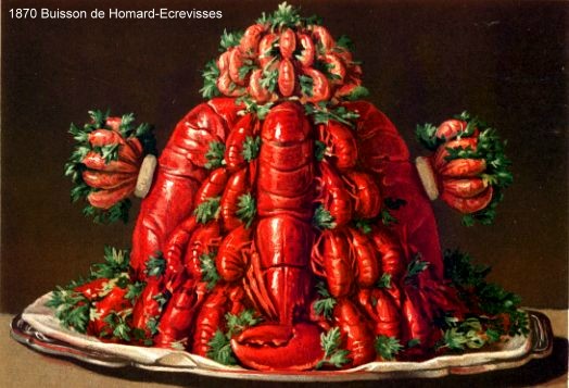 Jules Gouffe, 1879, Buisson de Homard- Ecrevisses. An explosion of lobsters and crayfish (not an exact translation by any means).