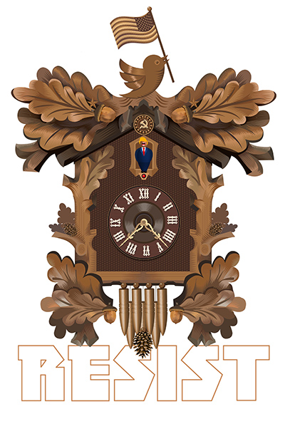 "There's a sad sort of clanging from the clock in the hall And the bells in the steeple too And up in the nursery an absurd little bird Is popping out to say "cuckoo"" from the Sound of Music. Week Twenty One of the Resistance American Cuckoo Q. Cassetti 6.16.2017 Adobe Illustrator