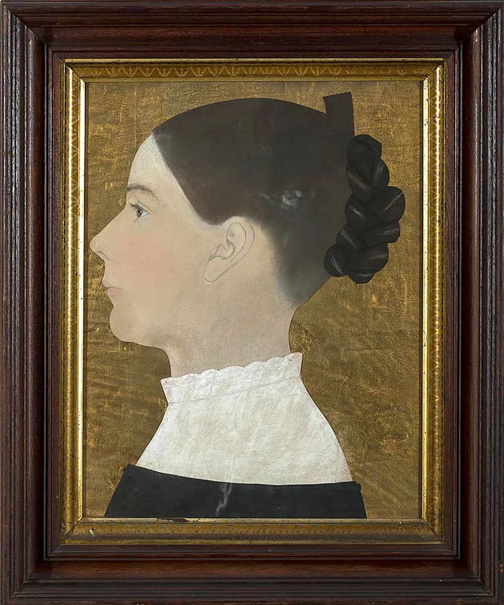 Profile Portrait of a Young Woman, Her Braided Hair @orn with a comb