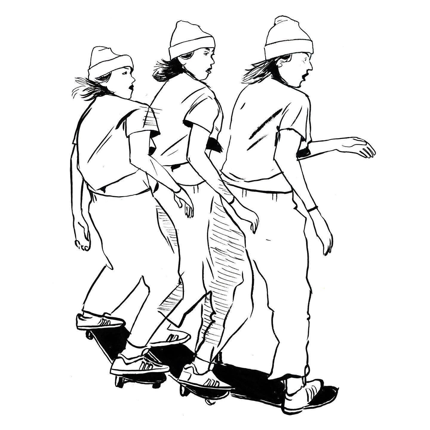 One of my favorite things from sequential skate photography was those last frames when the feeling of having landed the trick shows in their face. Anyway here&rsquo;s a @noravexplora ink study I did to warm up. 
.
.
.
.
#illustration #ink #brush #pen
