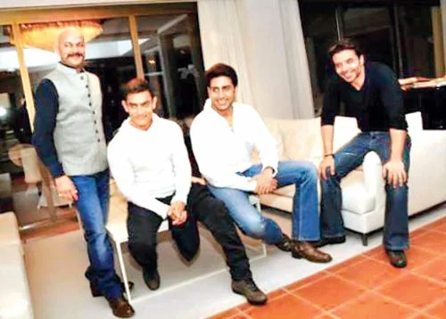 Aamir Khan, Abhishek Bachchan and Uday Chopra on the sets of Dhoom:3