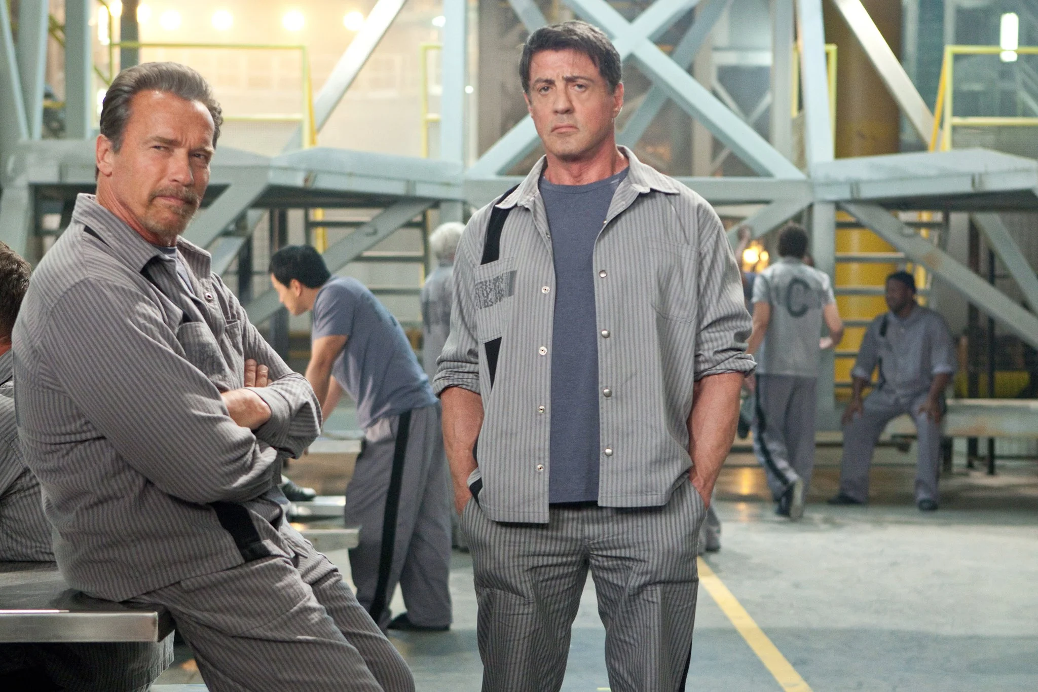 Sylvester Stallone and Arnold Schwarzen egger in Escape Plan