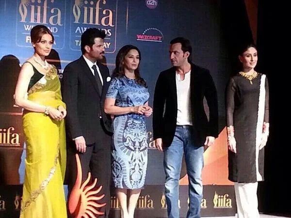 Bipasha Basu, Anil Kapoor, Madhuri Dixit Nene, Saif Ali Khan and Kareena Kapoor Khan at the press conference in Mumbai earlier today