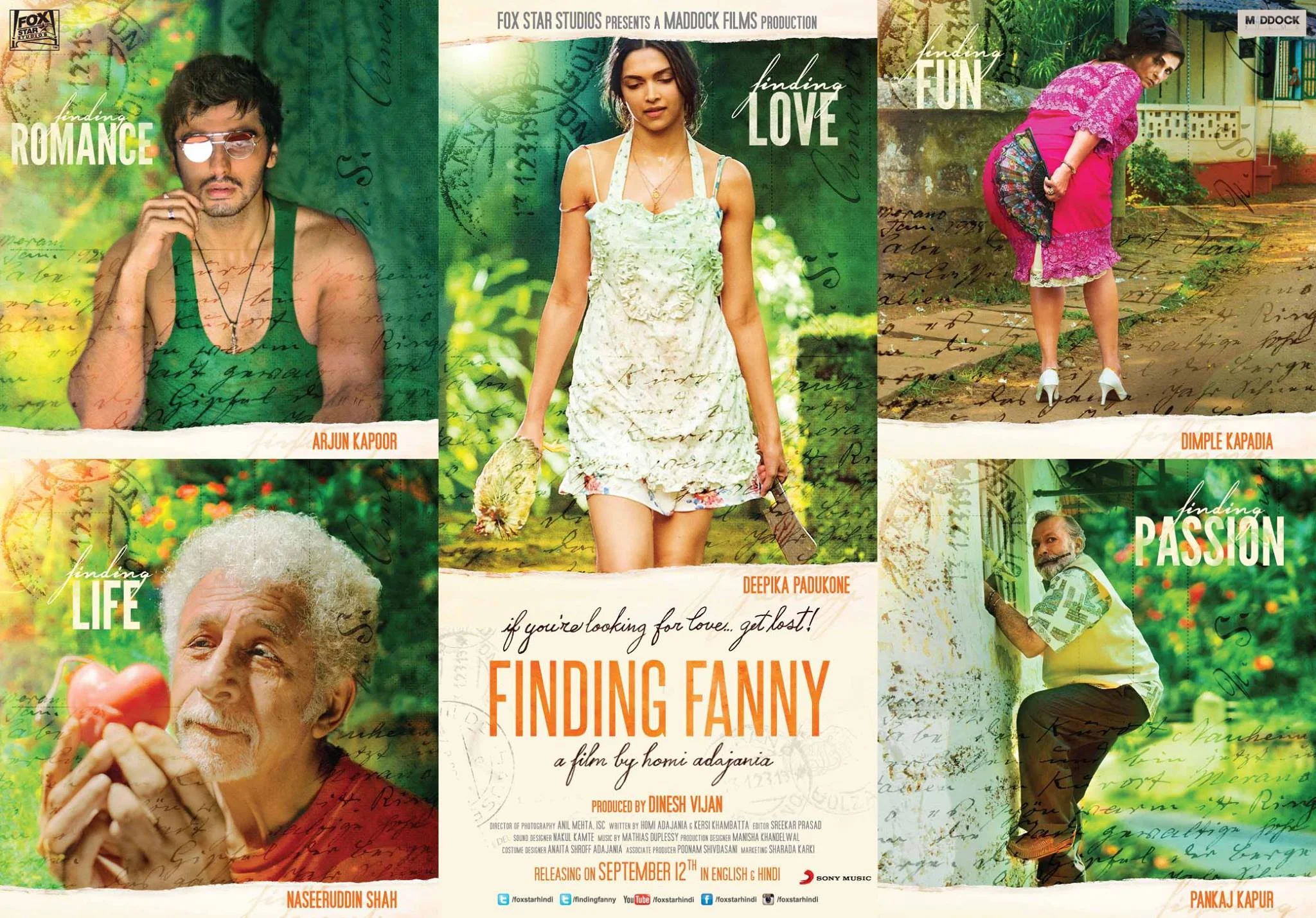 Pankaj Kapur, Dimple Kapadia, Naseerudin Shah, Deepika Padukone & Arjun Kapoor in the poster of Finding Fanny