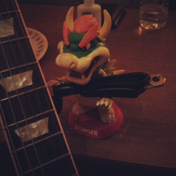 As our new guitar tech, bowser's getting to work on stringing up some guitars. #bowsertuesdays