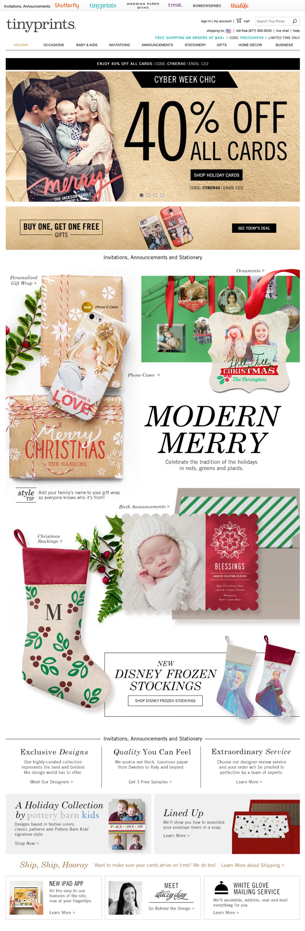 Tiny Prints Cyber Week homepage