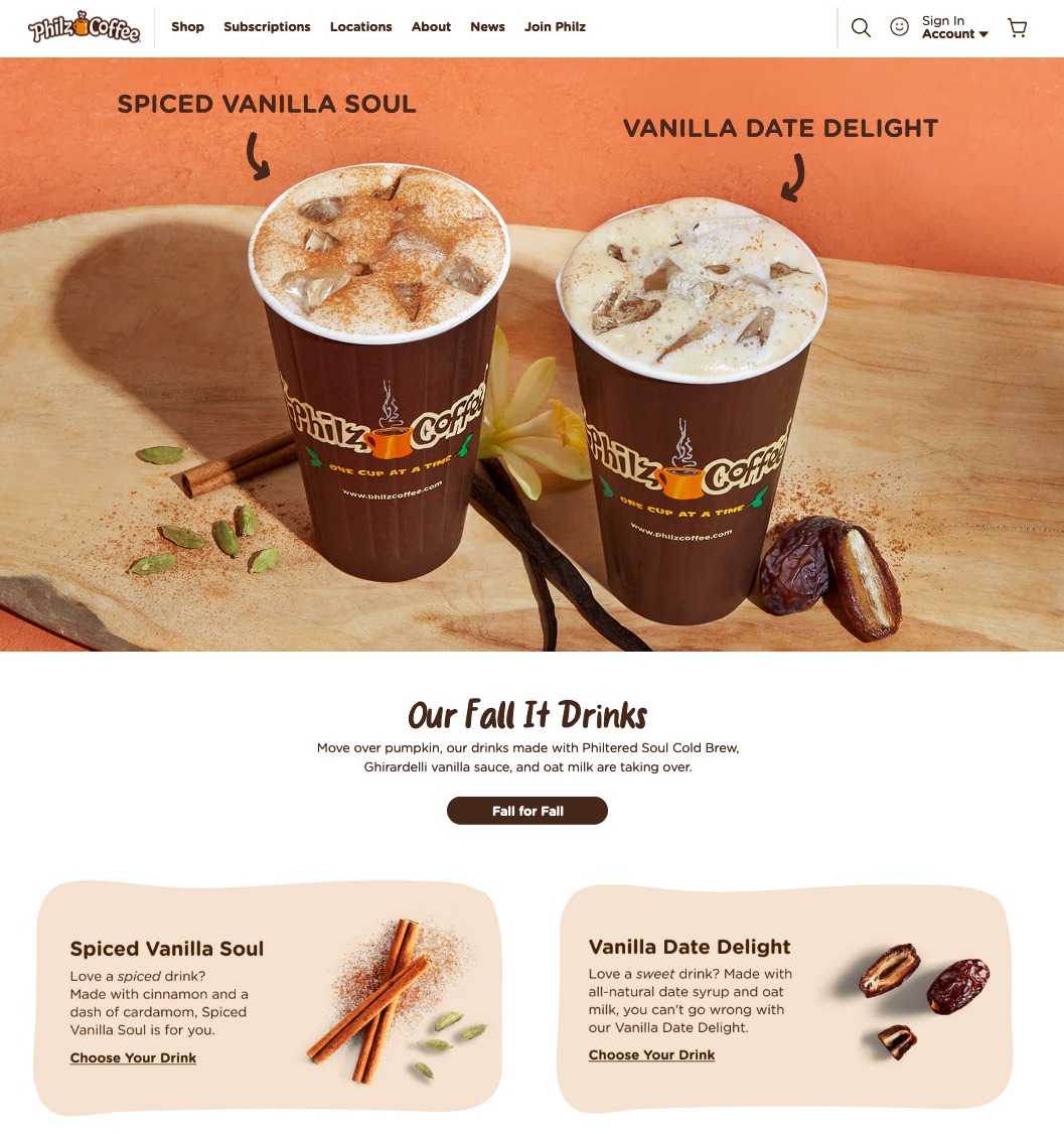 Fall drink landing page