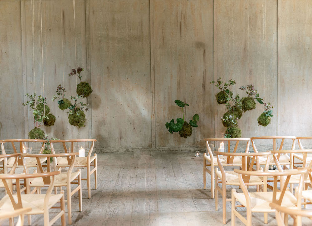  A garden of  kokedama  created an immersive, other-worldly ceremony altar environment.   Photo by Amanda Crean. Event Design by Natalie Choi Events. As see on Martha Stewart Weddings. 