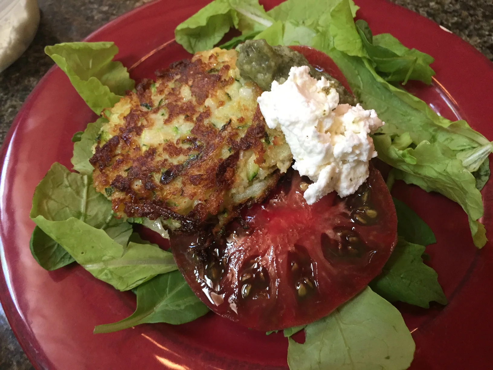 Kohlrabi Fritter and Tomato Stack