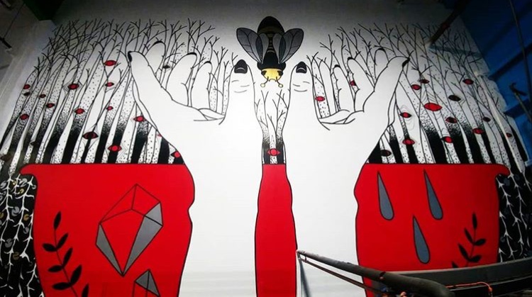 A section of Sunni’s mural at Burlington Beer Company.
