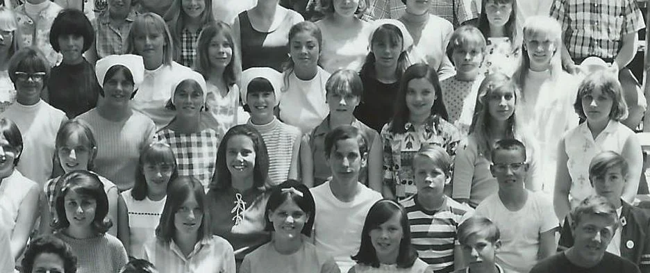 We're all here in this camp photo. I'm in the middle row, 2nd from the left with my white "babushka" scarf. My 3 friends can remain anonymous. 