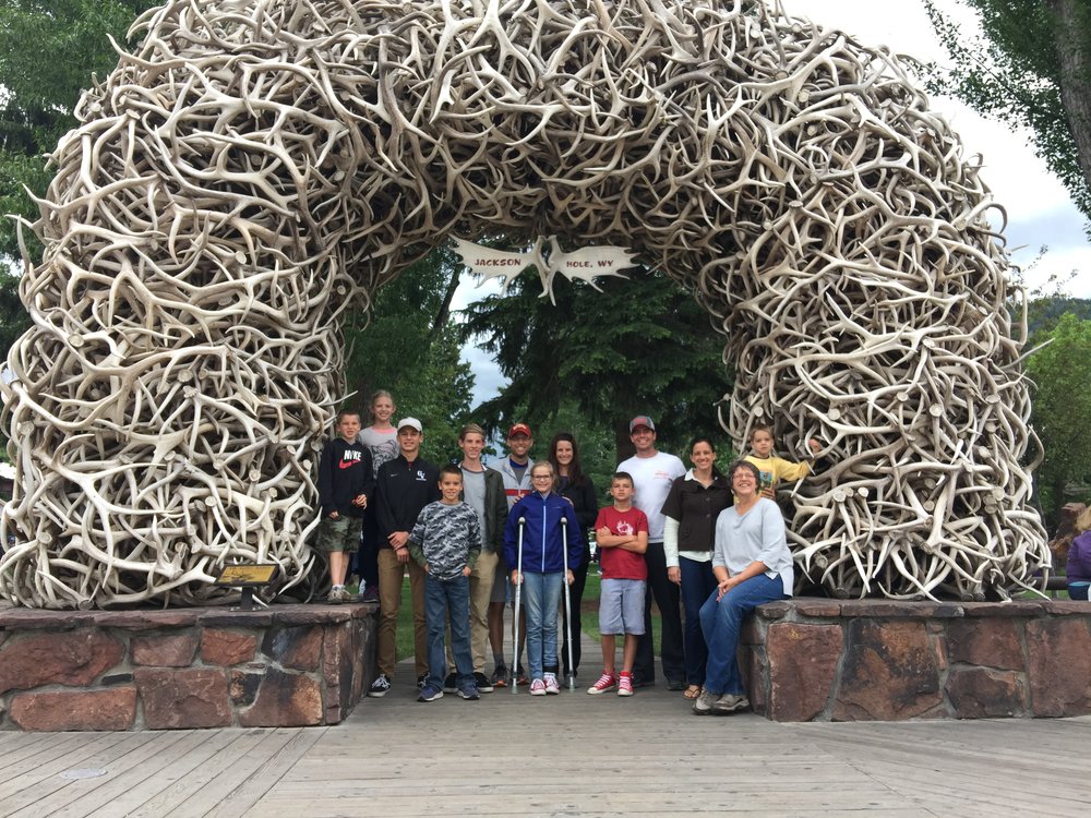  The whole gang in Jackson, WY!&nbsp; Gateway to the Tetons, Yellowstone and a wonderful family road trip! 