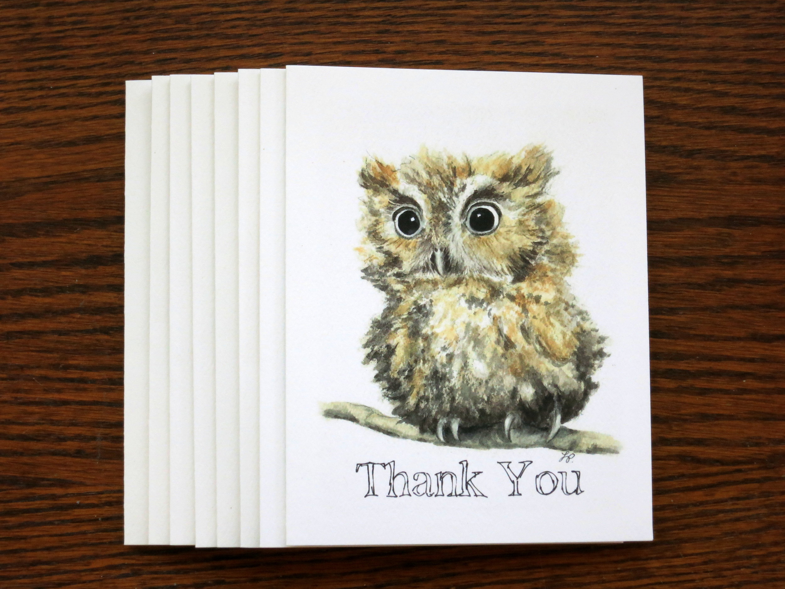 BABY OWL THANK YOU - 8 Cards - Blank inside