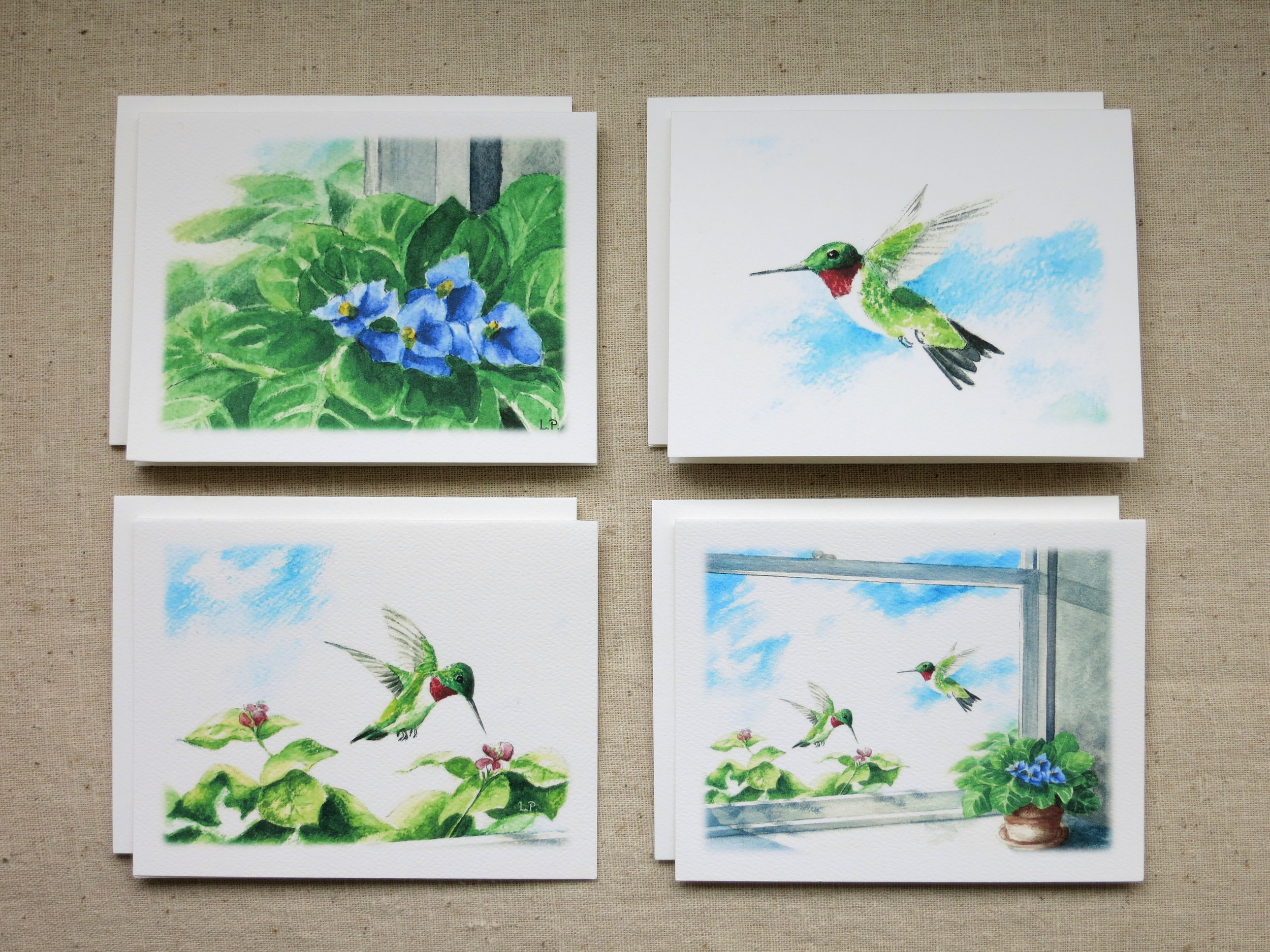 HUMMINGBIRD NOTE CARDS - 2 each of 4 designs - Blank inside