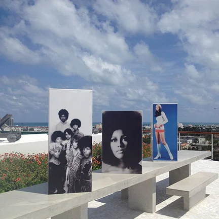 Iconic images of the 70's on columns