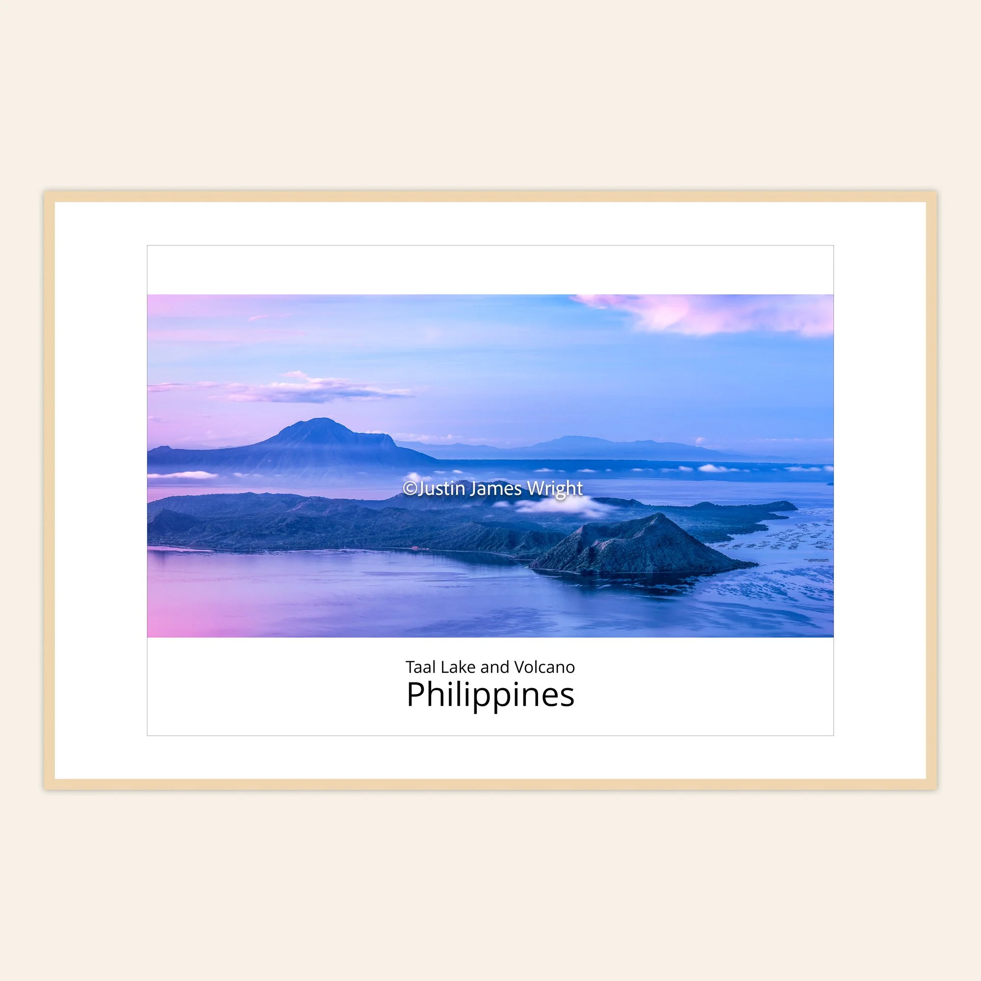 A framed archival photography print of Taal Lake and Volcano, Philippines