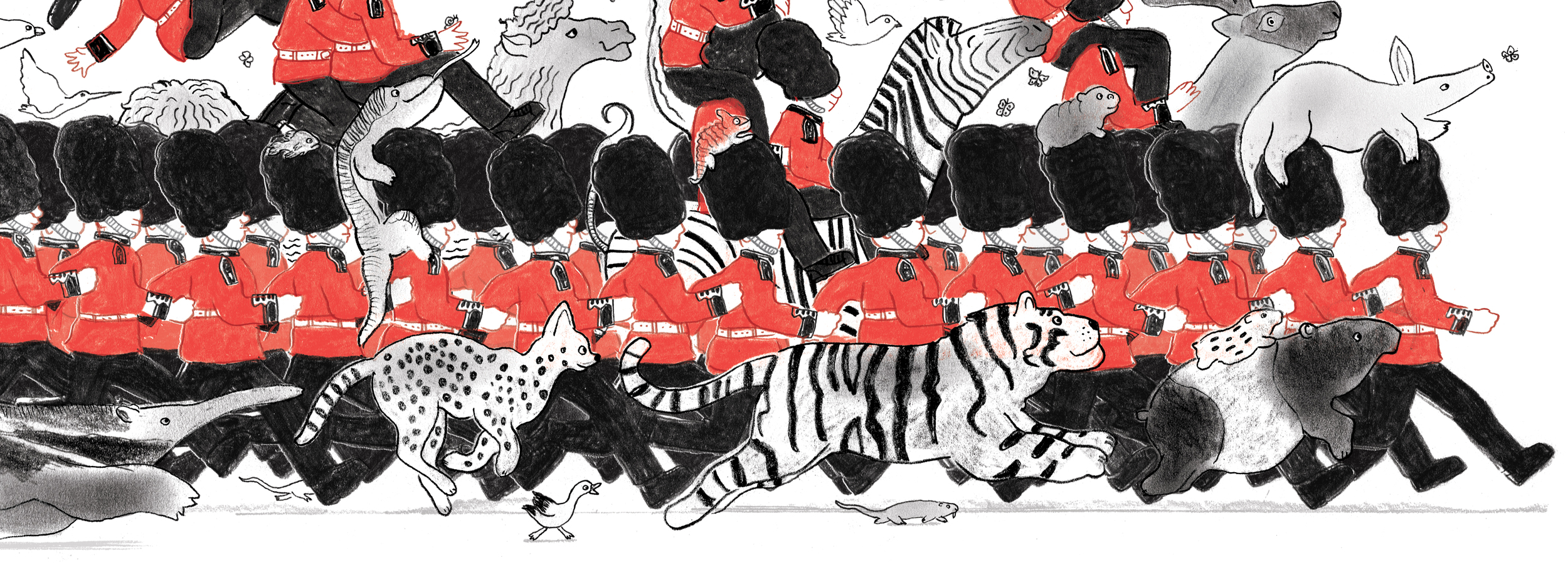A peek at one of the more chaotic scenes from 'The Queen's Hat'. Can you spot the chameleon? 