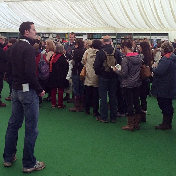 Inside the signing tent.