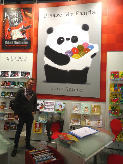 Mr Panda's big reveal at Bologna Children's Book Fair in 2014. Photo courtesy of Martin Salisbury