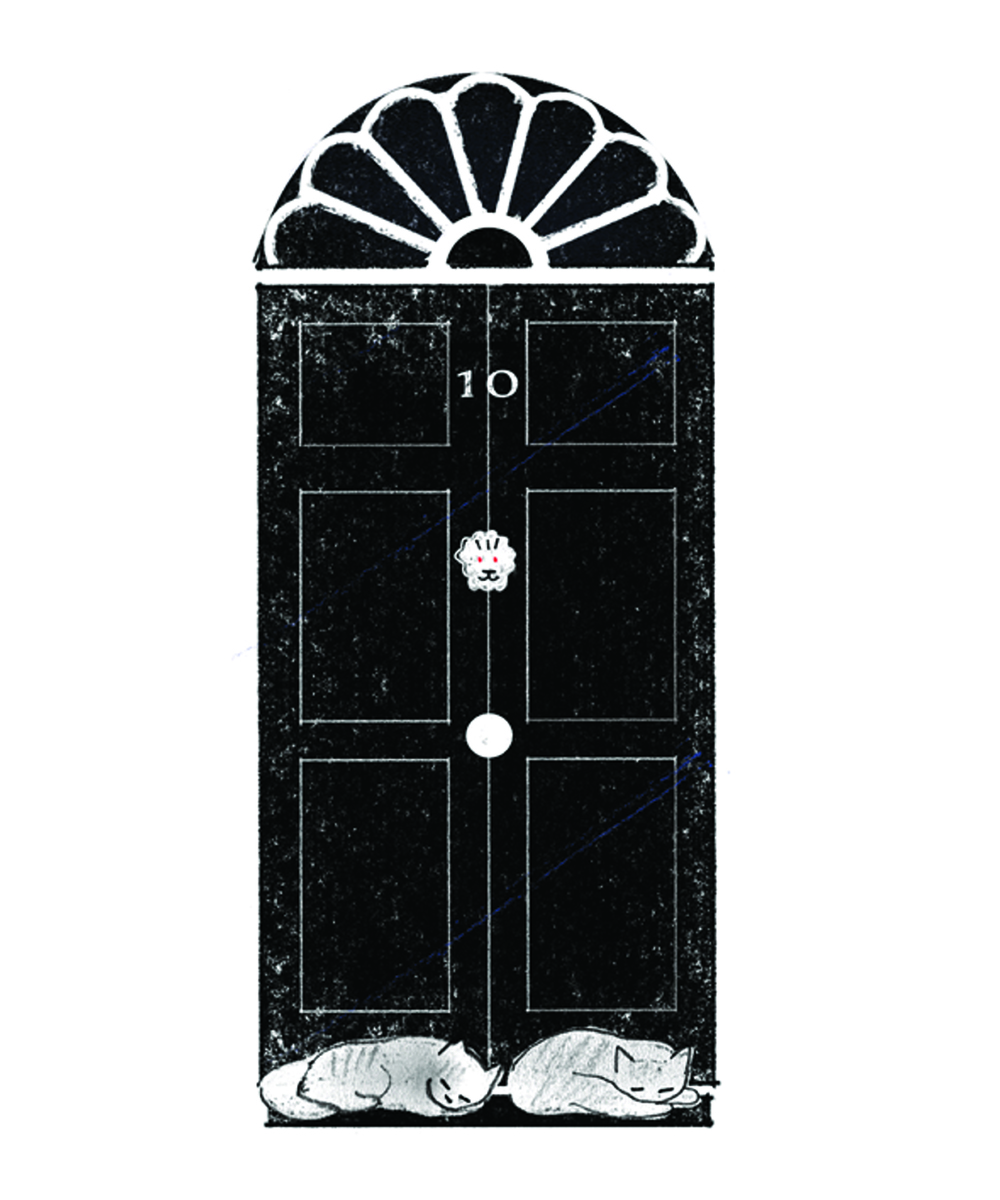 The Downing Street cats were asleep.