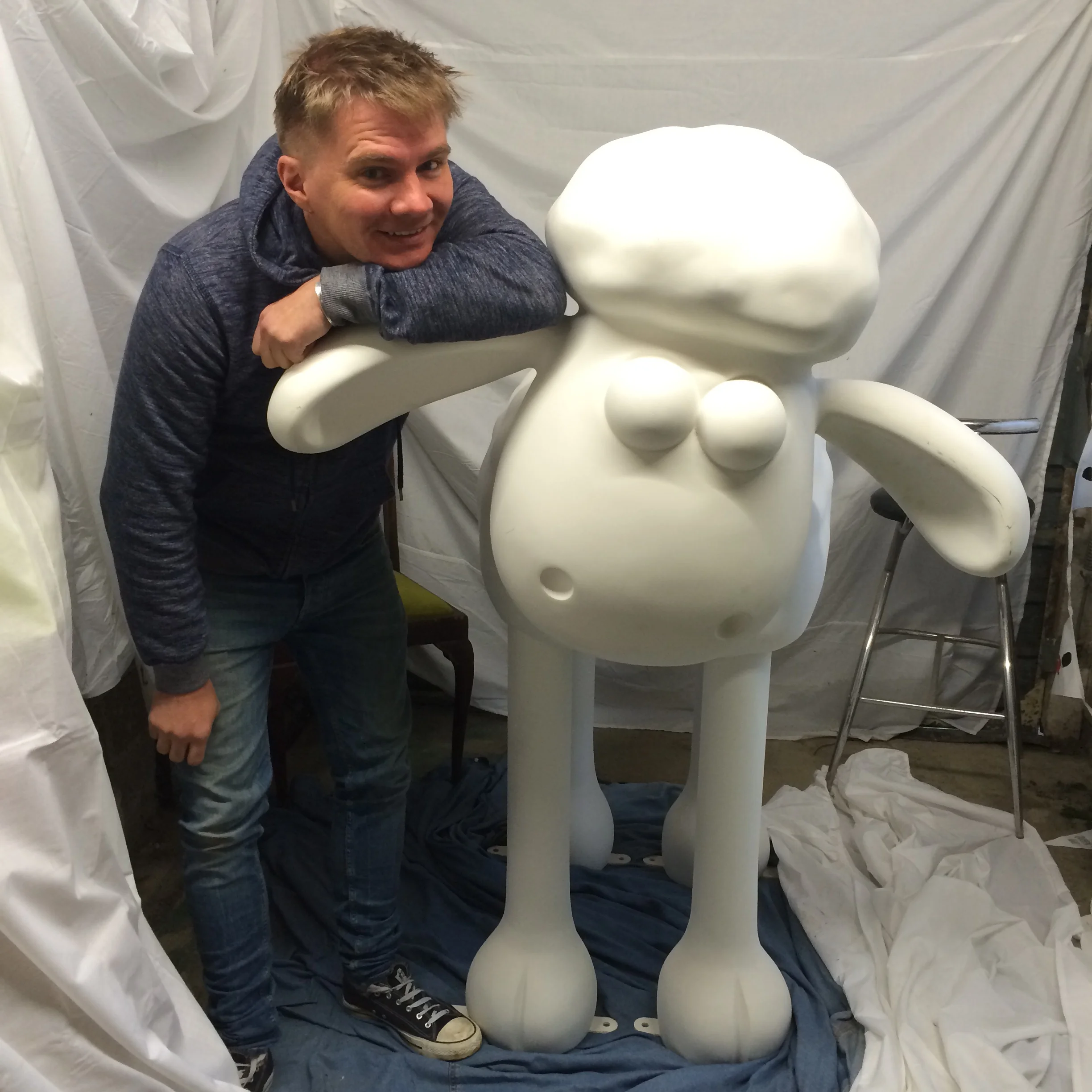 Me and my naked Shaun the Sheep. Initially, I was going to paint London icons all over it.