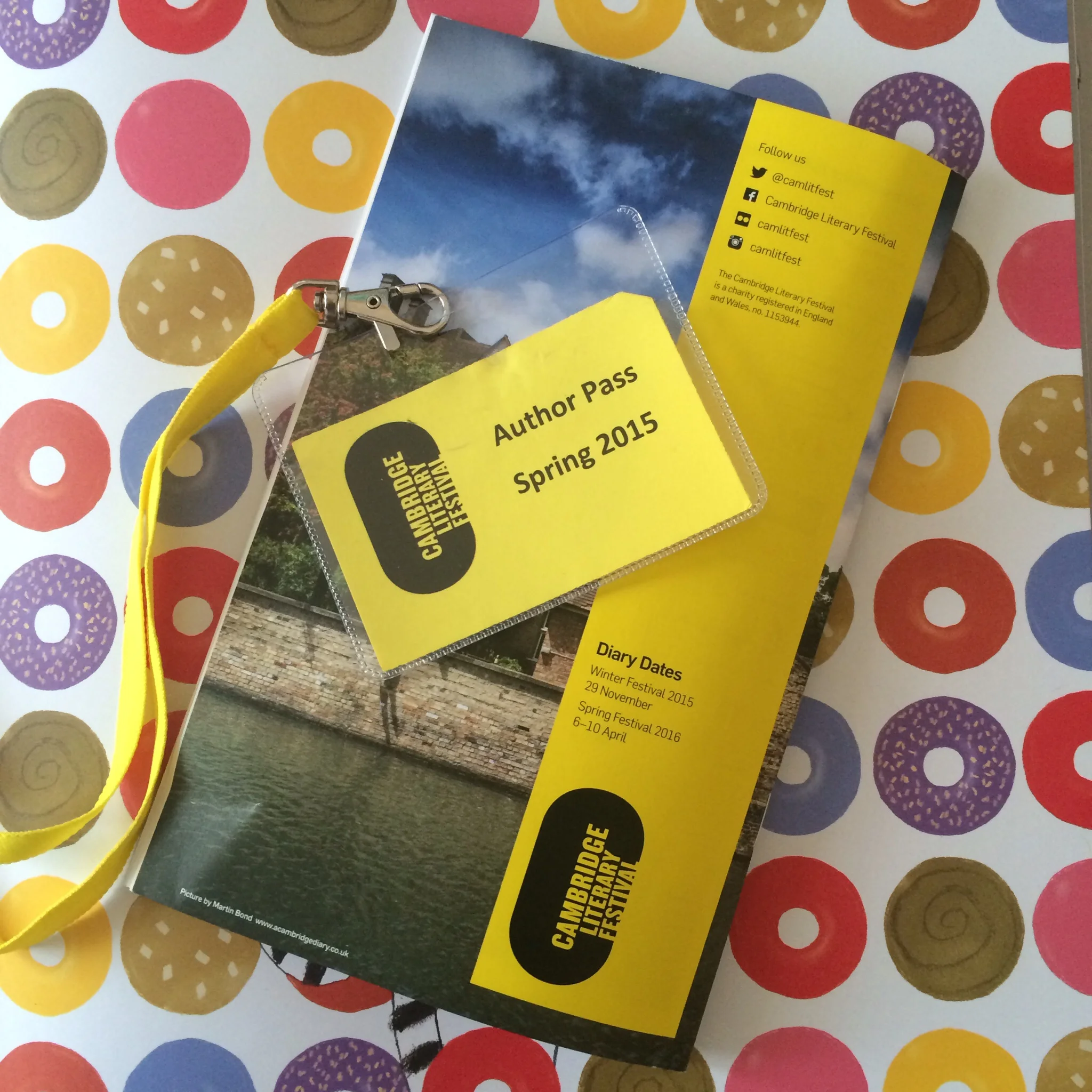 The programme and my author pass for the Cambridge Lit Fest, last Saturday.