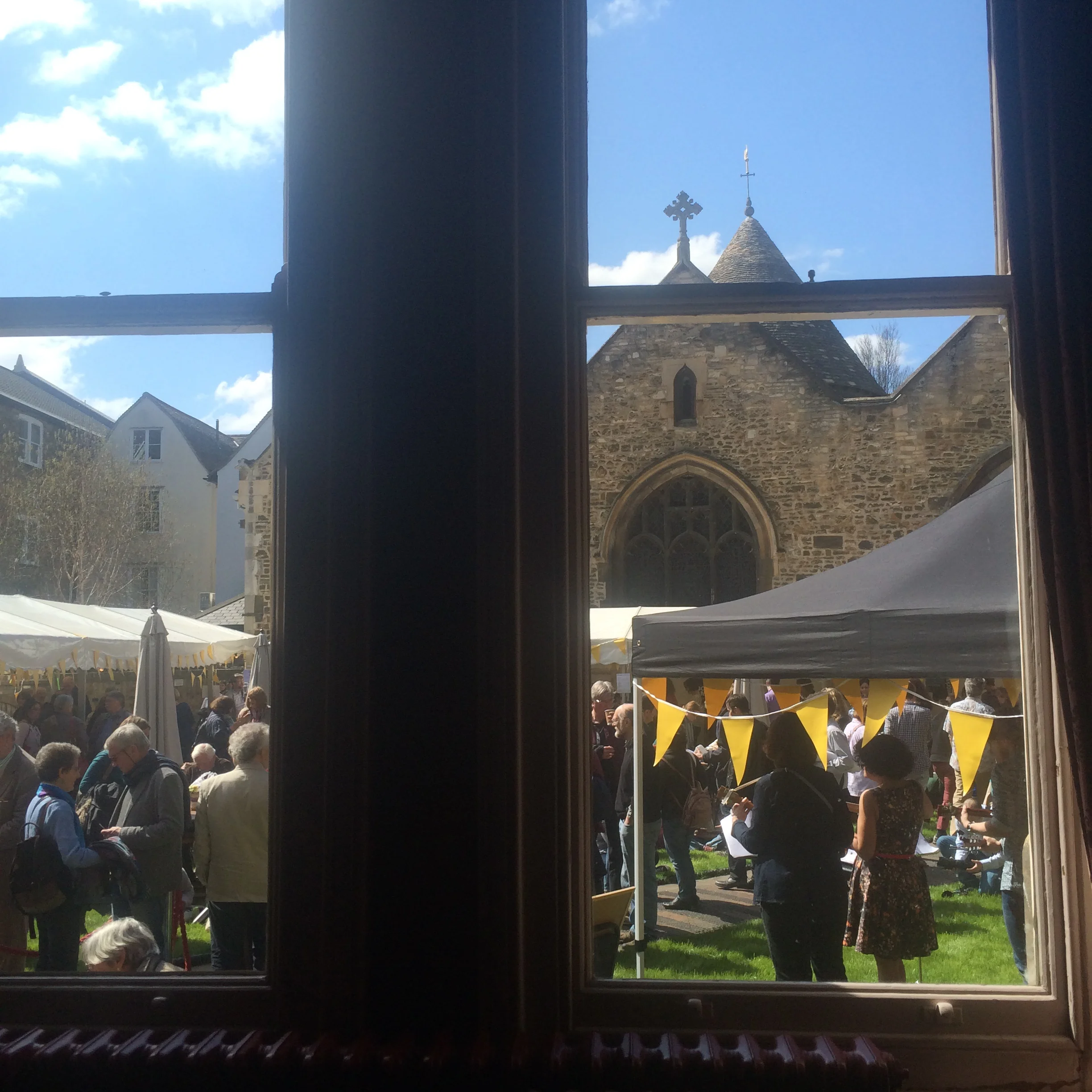 A quick shot of outside the window of the signing room at Cambridge Literary Festival.
