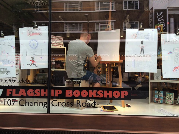 Speed drawing in Foyles in London at their Grand Opening Festival