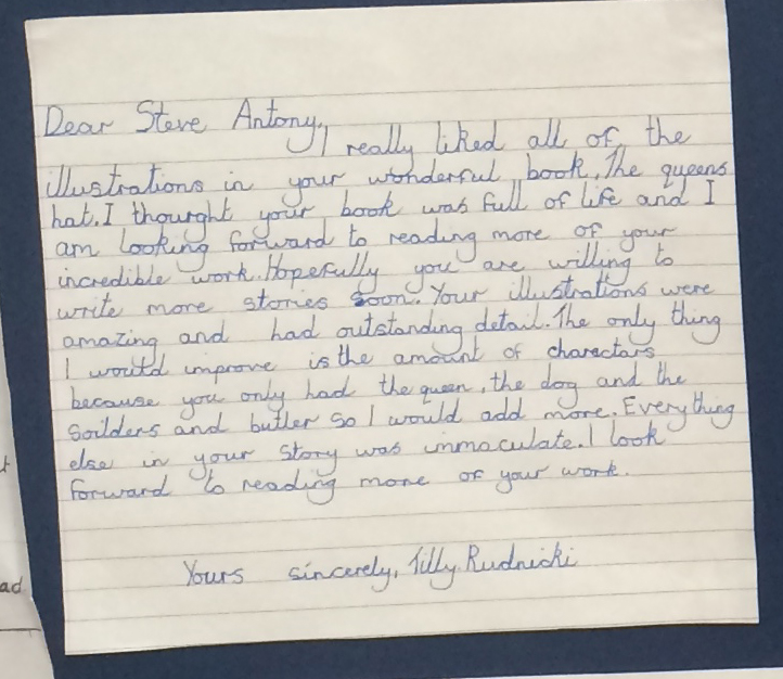 Thanks, Tilly, for your letter! I'm glad you liked the illustrations. Look out for a lot more characters in The Queen's Handbag !