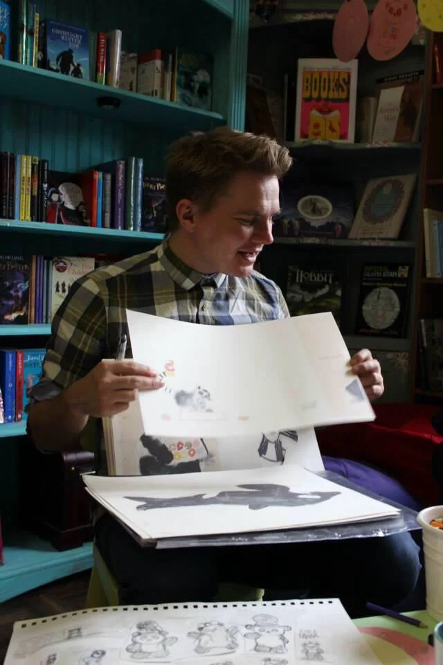 Showing some people some roughs from the development stages of Please Mr Panda.