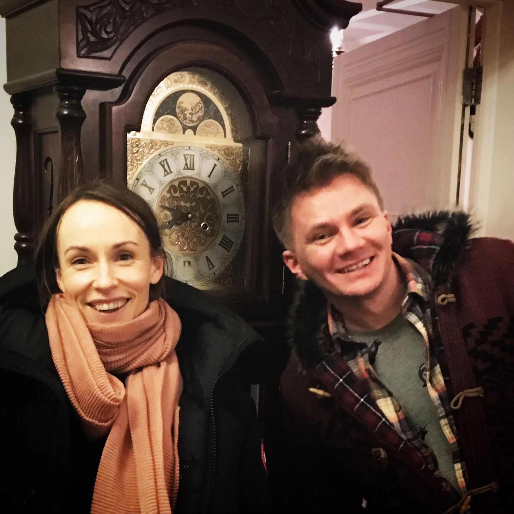 Exploring the guest house with Sophy Henn. 