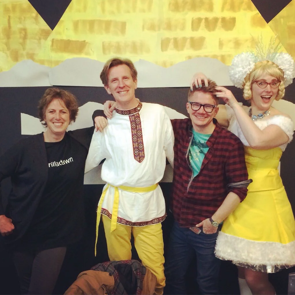 Gill Lewis, Philip Reeve, me and Sarah McIntyre, at the World Book Day Roadshow