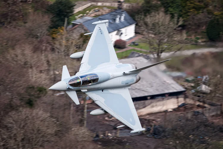 RSAF Eurofighter Typhoon T3 taking a low line around Bluebell.