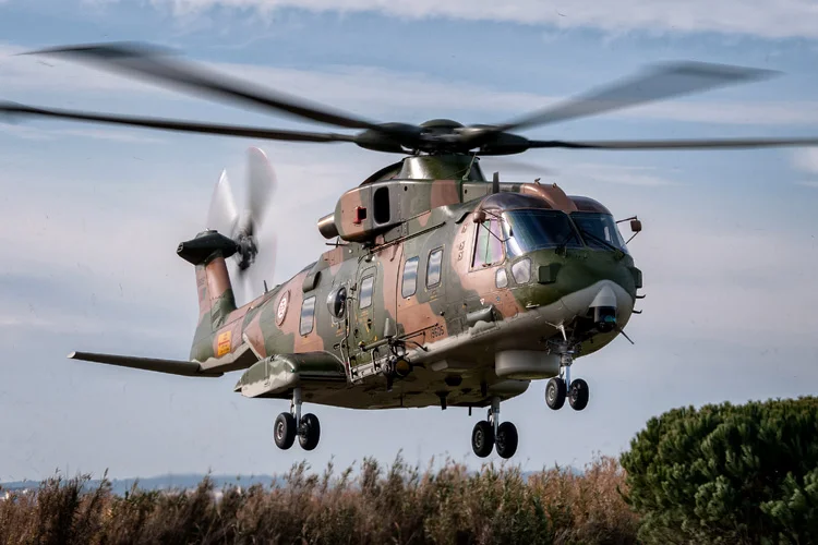 Esquadra 751 AgustaWestland EH-101 Merlin in the hover during ground contact drills at Montijo.
