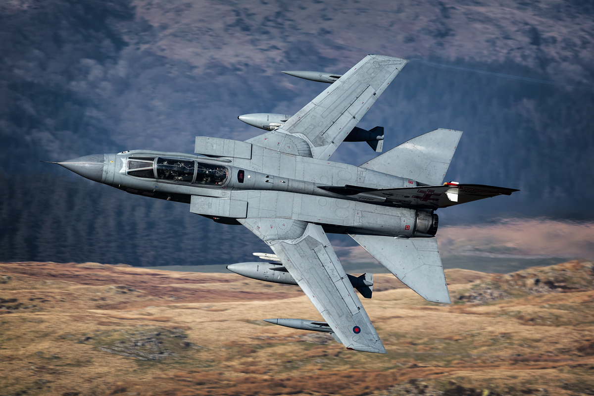 41(R) TES Squadron Tornado GR4 'Rebel 84' on a low level sortie in the NWMTA/Mach Loop. 