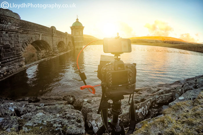 My Nikon D7100 with a Tokina 11-16mm F2.8 lens attached, with the TriggerTrap mobile remote kit and phonetrap securing my iPhone 5.