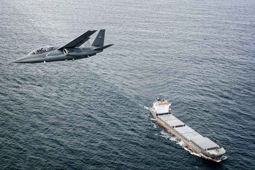 Flying over a civilian vessel off the coast of Cornwall. 