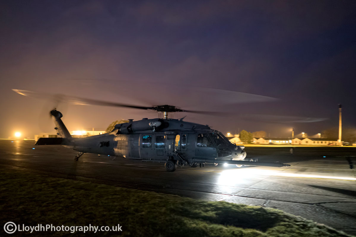 56th RQS HH-60G Pave Hawk taxiing out at RAF Lakenheath for a pairs night sortie.