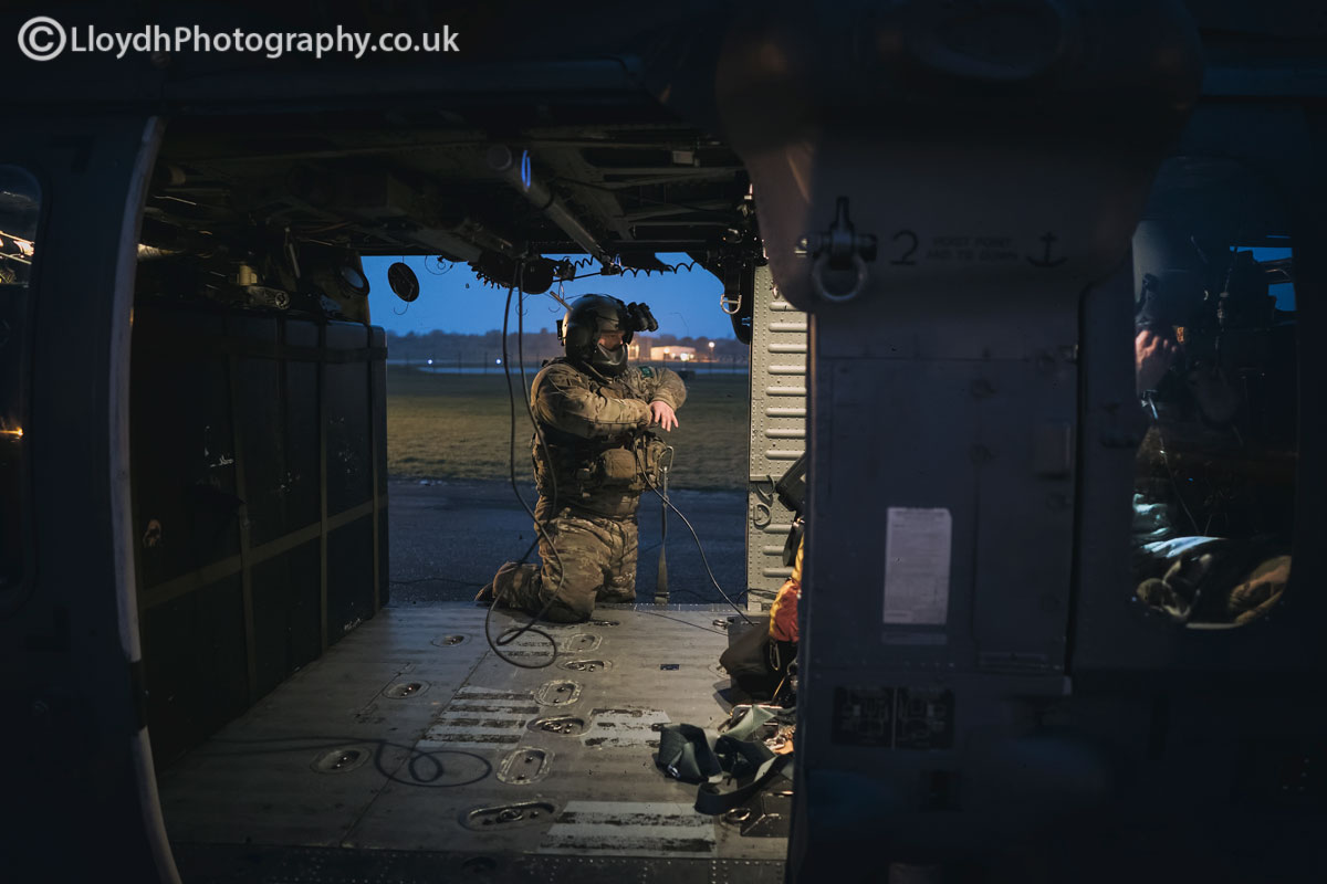 56th RQS Special Mission Aviator prepping for a night sortie. 