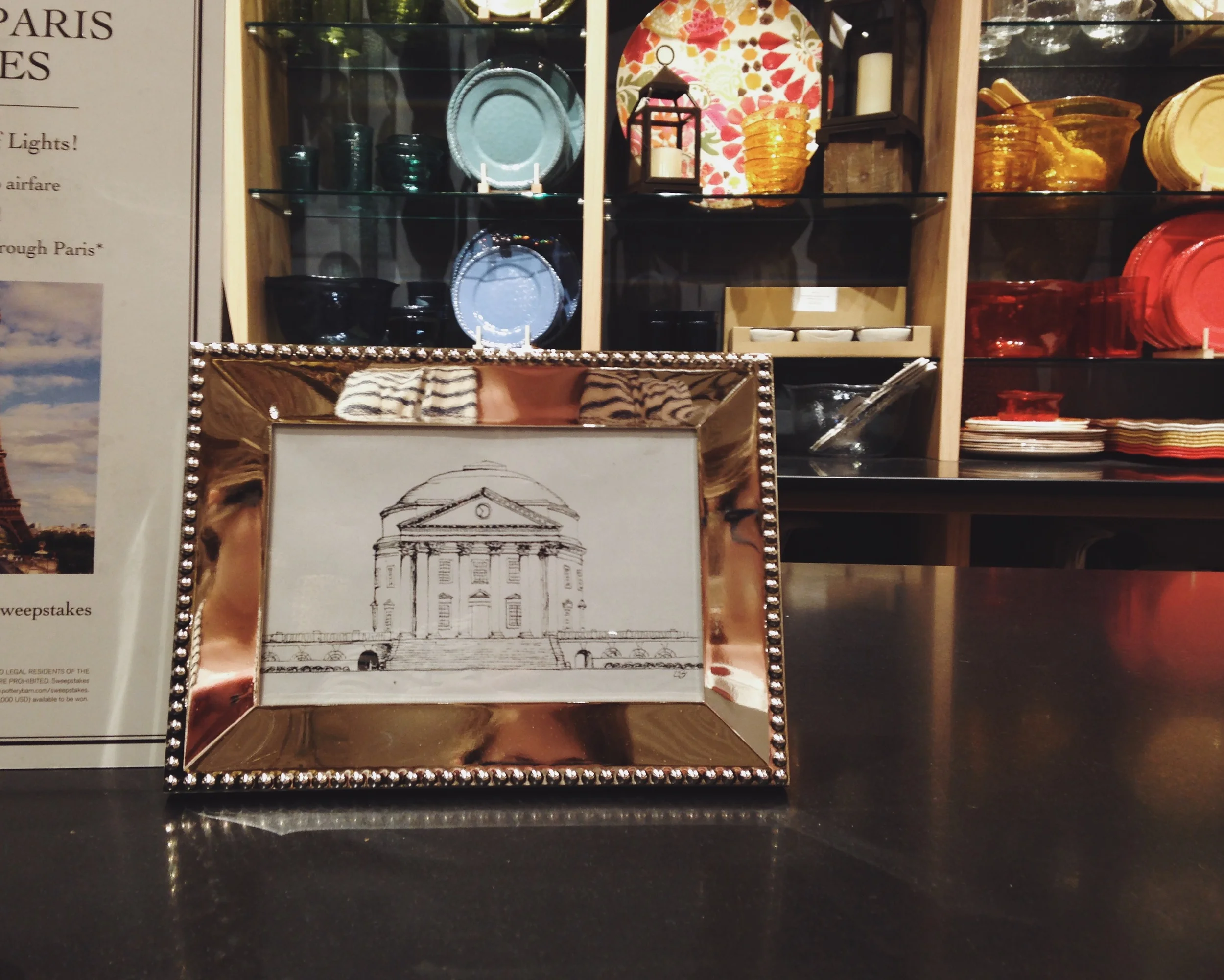 drawings displayed in Pottery Barn Charlottesville