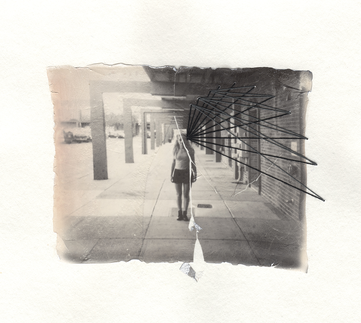 Hallway | Polaroid Spectra | Impossible Project Spectra BW | Emulsion Lift With Thread | Jocelyn Mathewes | @jocelynmathewes