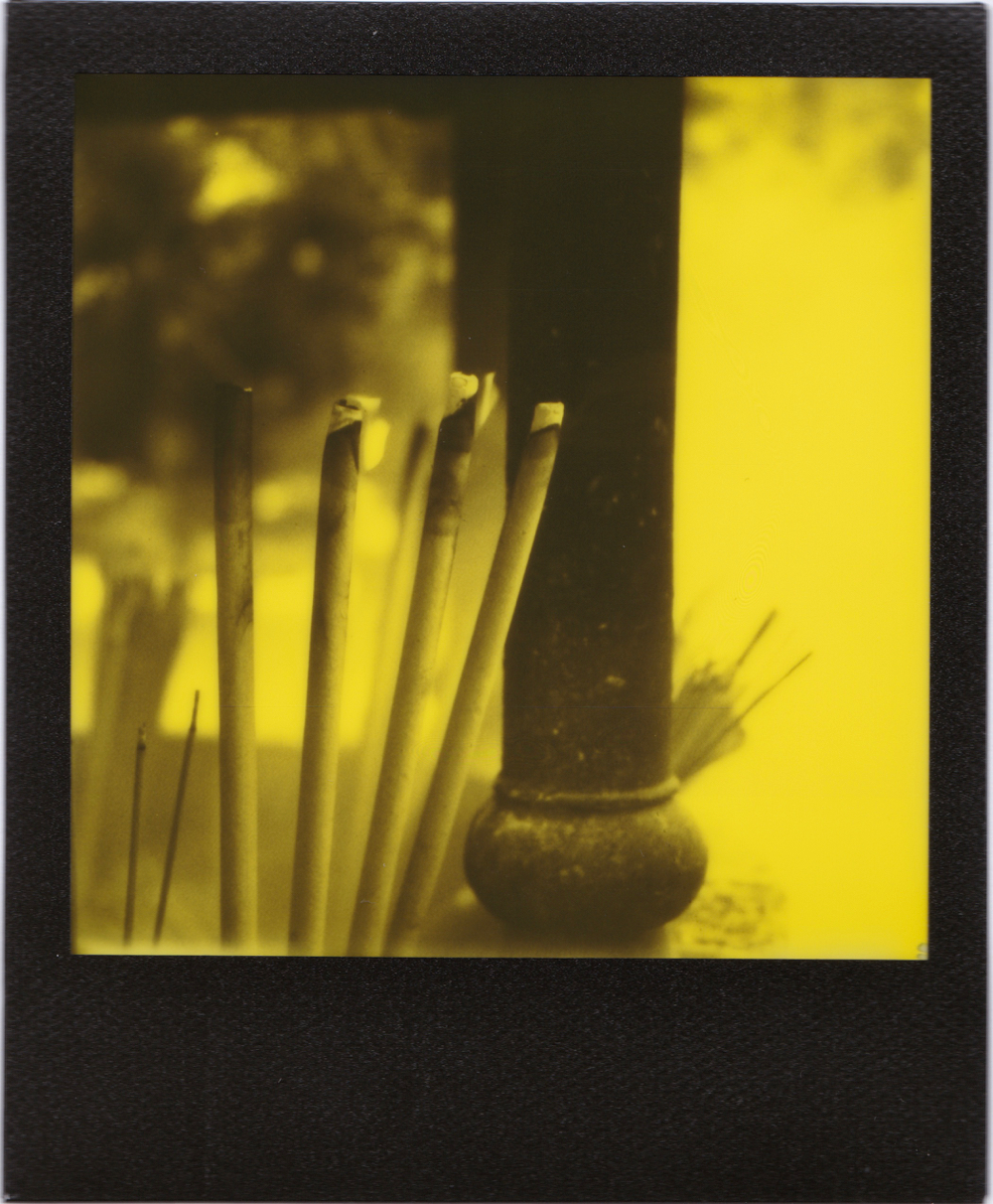 Burning Incense, Po Lin Monastery, Hong Kong | Polaroid SX70 | Impossible Project Black & Yellow Duochrome | Dave Morgan