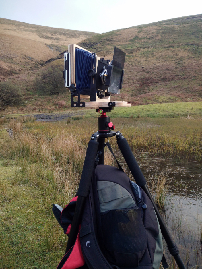 The Intrepid mounted on tripod weighed down with camera bag to prevent it blowing over again.