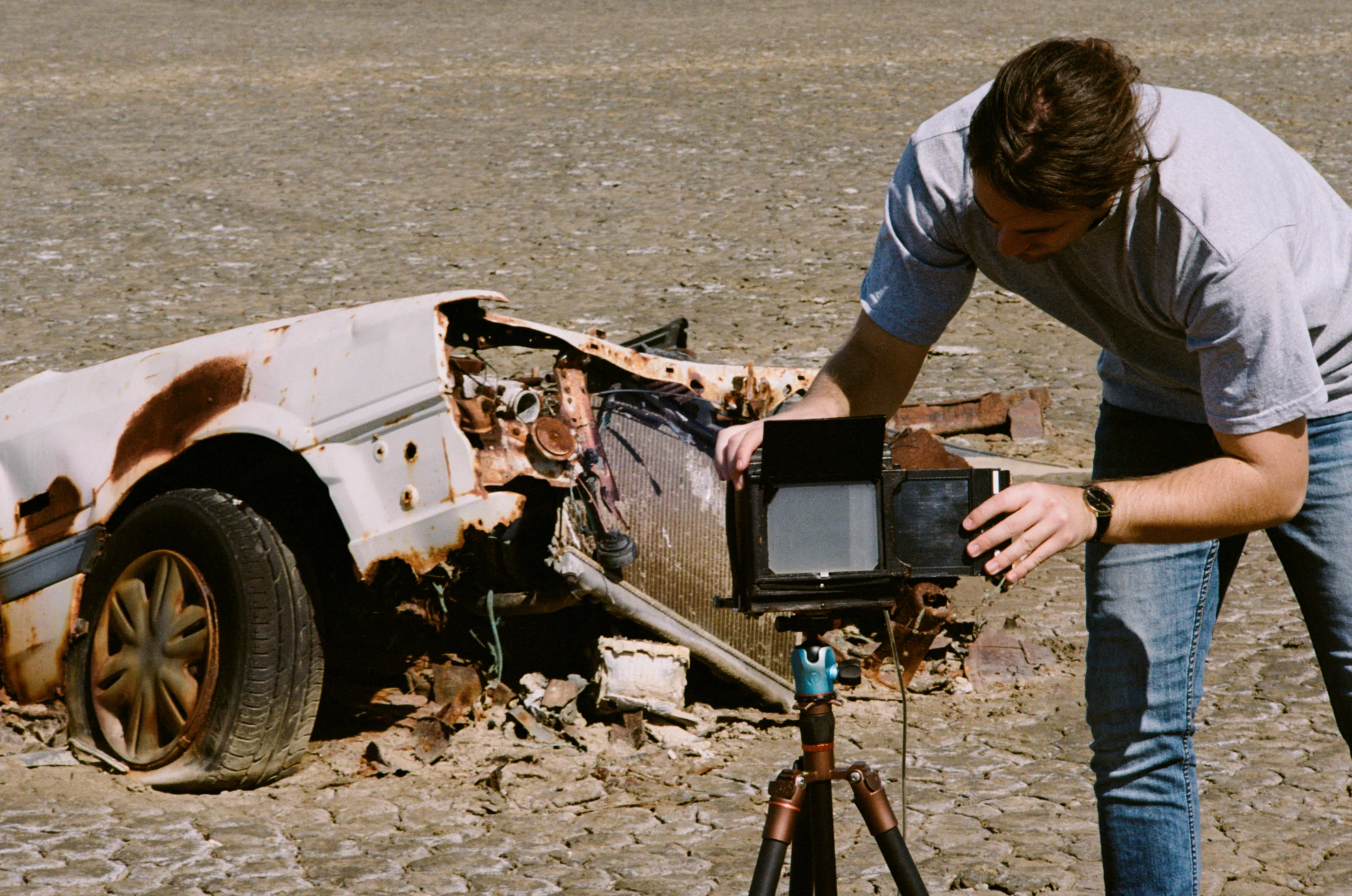 Elijah loading the holder into the camera for the shot below. Kodak Portra 400, Nikon F w/ 105mm f2.5 non-ai.