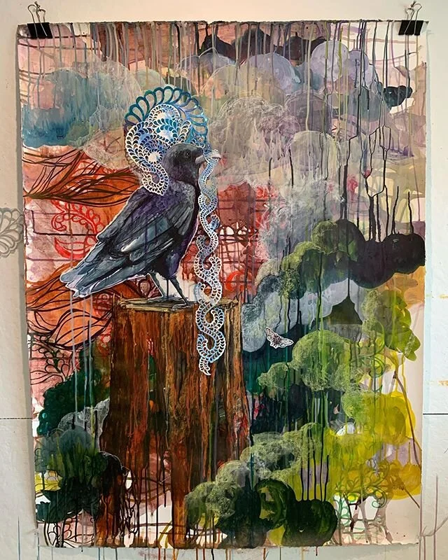 &ldquo;When she awoke the world had changed&rdquo;, 2020- acrylic ink, colored conte, hand-cut tyvek and collage on paper. 40&rdquo; x 50&rdquo;
.
.
#art #drawing #baltimoreartist #acrylicink #waverlycolorco #collageart #rubberstampart #contemporarya