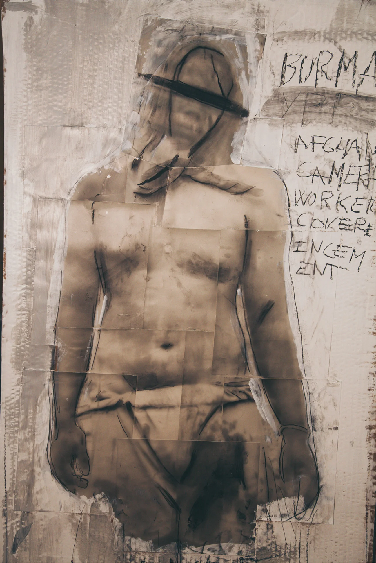 "Burmese Cement worker" Baryta photo paper, paint charcoal, on cardboard 90cmX50cm