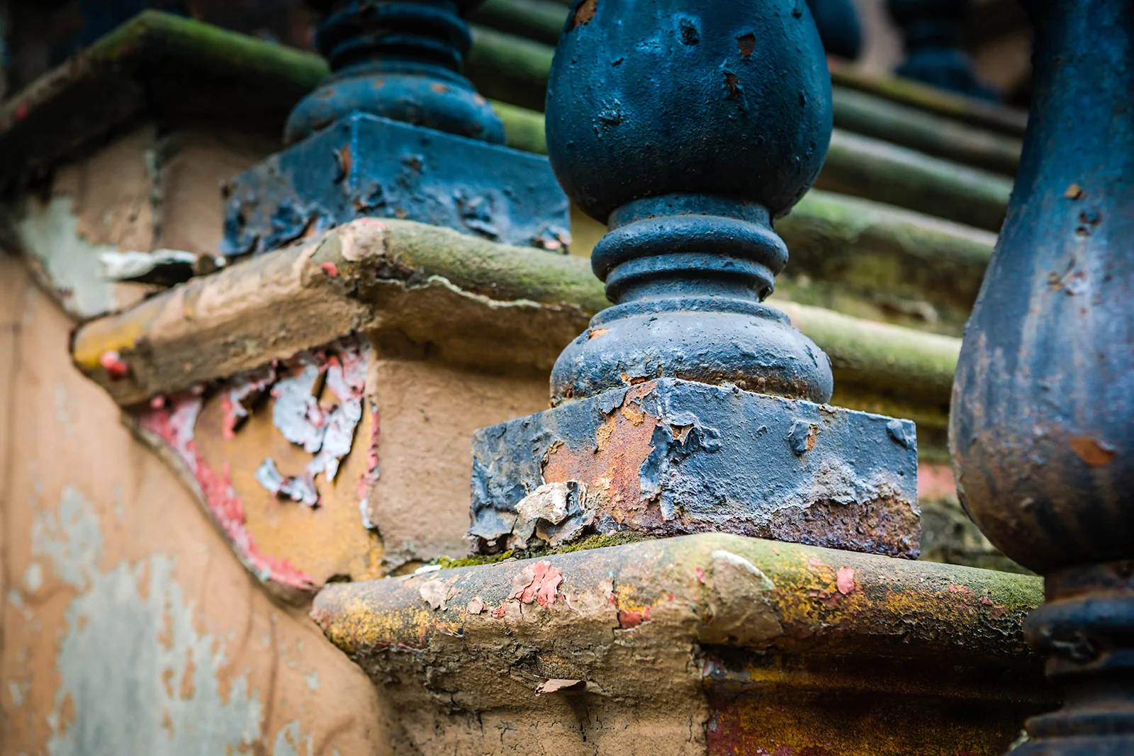 Detail of rundown brownstone steps in Harlem