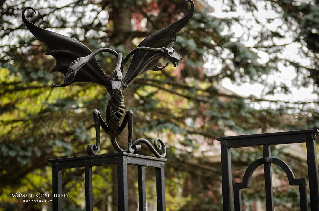 Gargoyle atop of Stephen King's fence at his Bangor, ME home